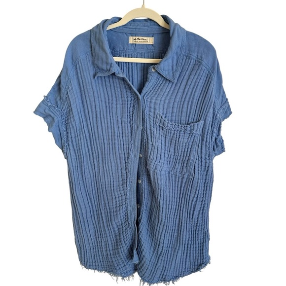 We The Free size XL Heat Waves Gauzy Button Up Shirt Purple Short Sleeves - Picture 1 of 5